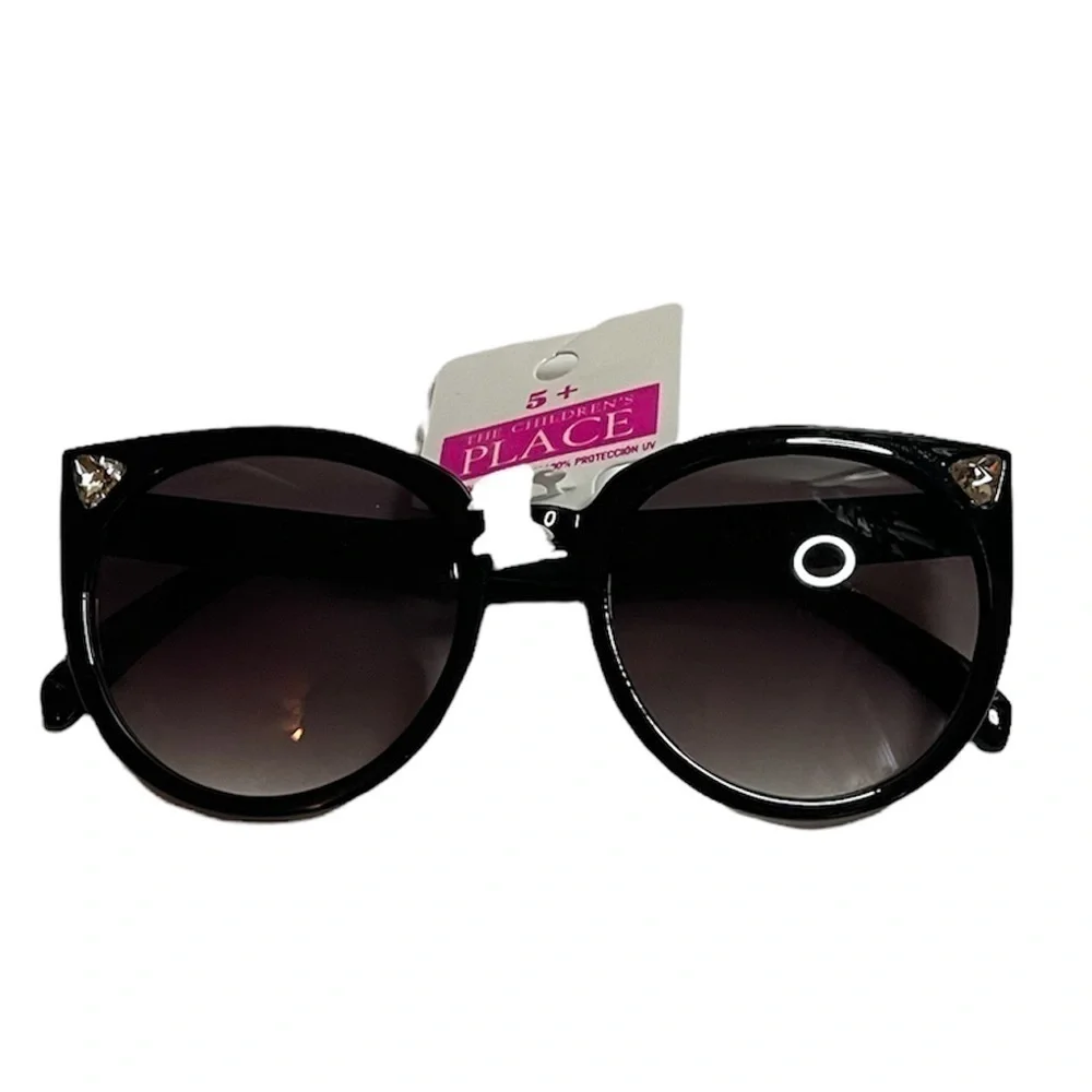 The childrens place black cat eye shaped sunglasses heart rhinestone